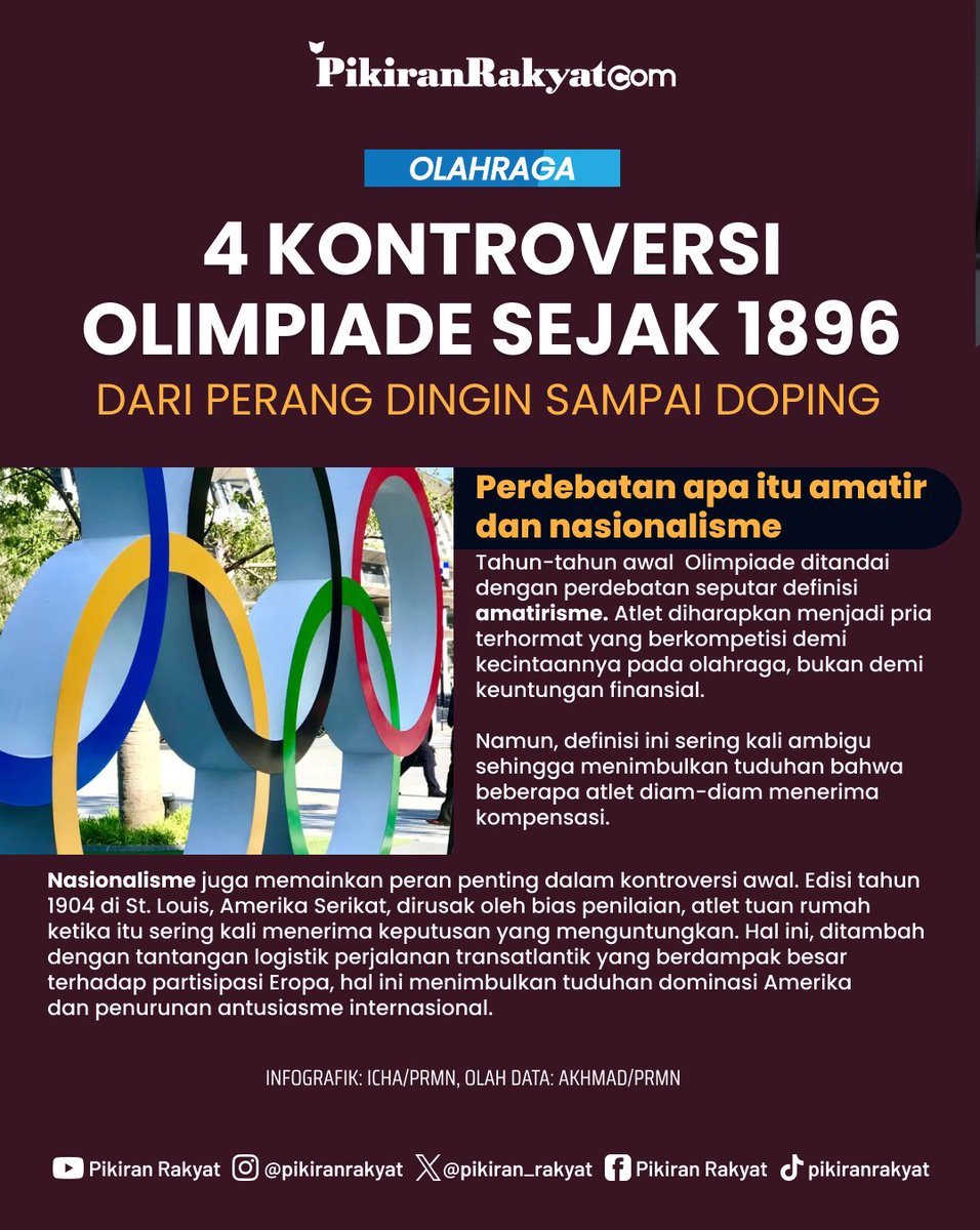 pikiran_rakyat's tweet image. Ternyata oh Ternyata

Ternyata ajang Olimpiade tidak terlepas dari hal-hal kontroversial yang mengiringi perjalanannya sejak dulu hingga sekarang. Nih PR-Min kasih informasi tekait 4 kontroversi Olimpiade sejak 1896.
.
Akhmad Jauhari/PRMN
.
#Olimpiade #kontroversi #doping…