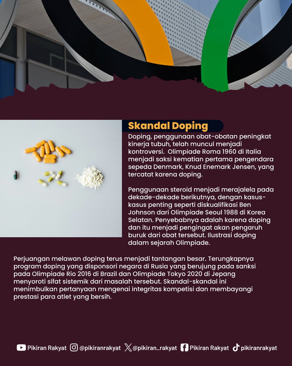 pikiran_rakyat's tweet image. Ternyata oh Ternyata

Ternyata ajang Olimpiade tidak terlepas dari hal-hal kontroversial yang mengiringi perjalanannya sejak dulu hingga sekarang. Nih PR-Min kasih informasi tekait 4 kontroversi Olimpiade sejak 1896.
.
Akhmad Jauhari/PRMN
.
#Olimpiade #kontroversi #doping…