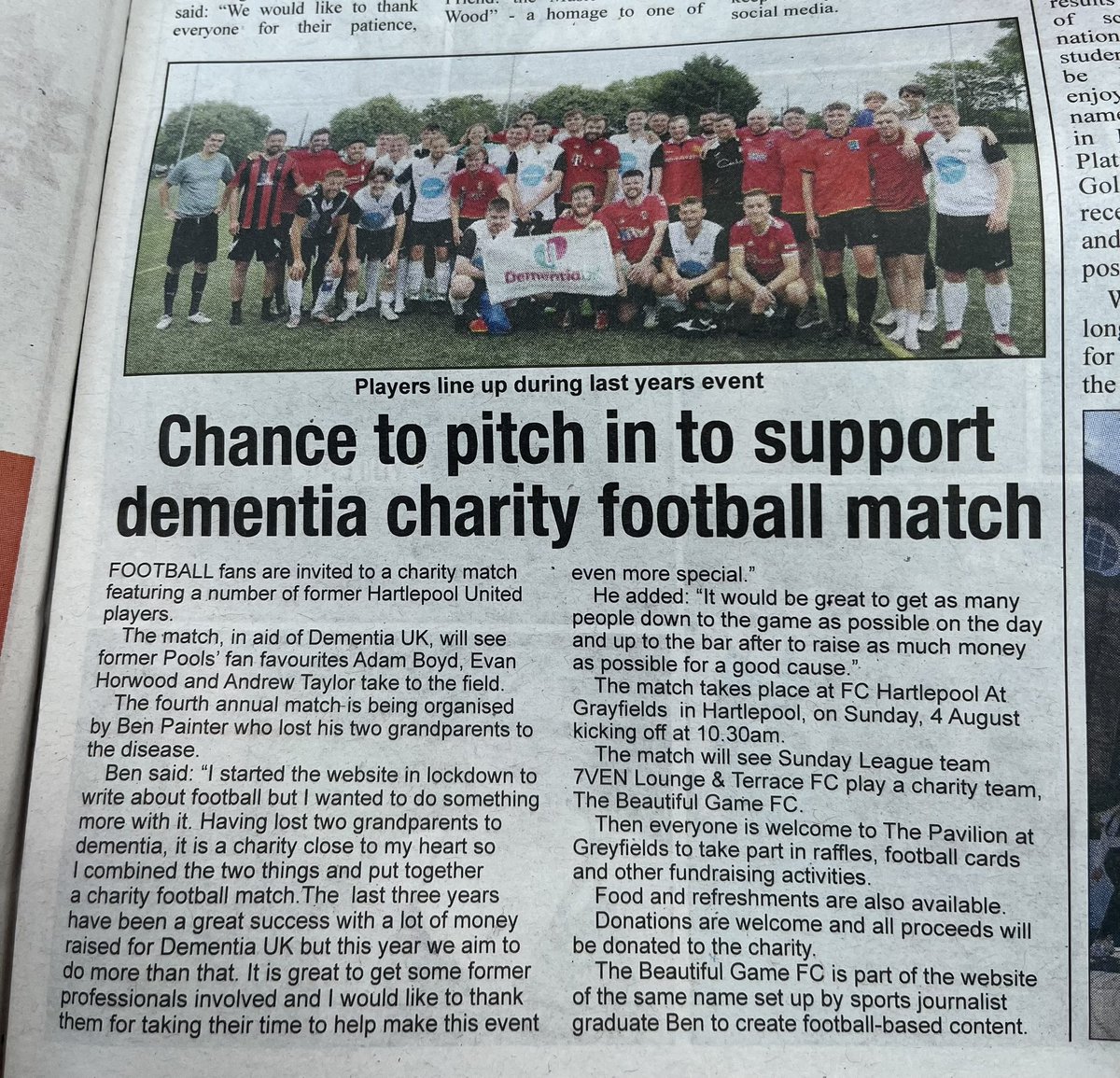 Thanks to the <a href="/Hartlepool_Life/">Hartlepool Life</a> for featuring my Charity Game, this Sunday at <a href="/FC_Hartlepool/">FC Hartlepool</a>