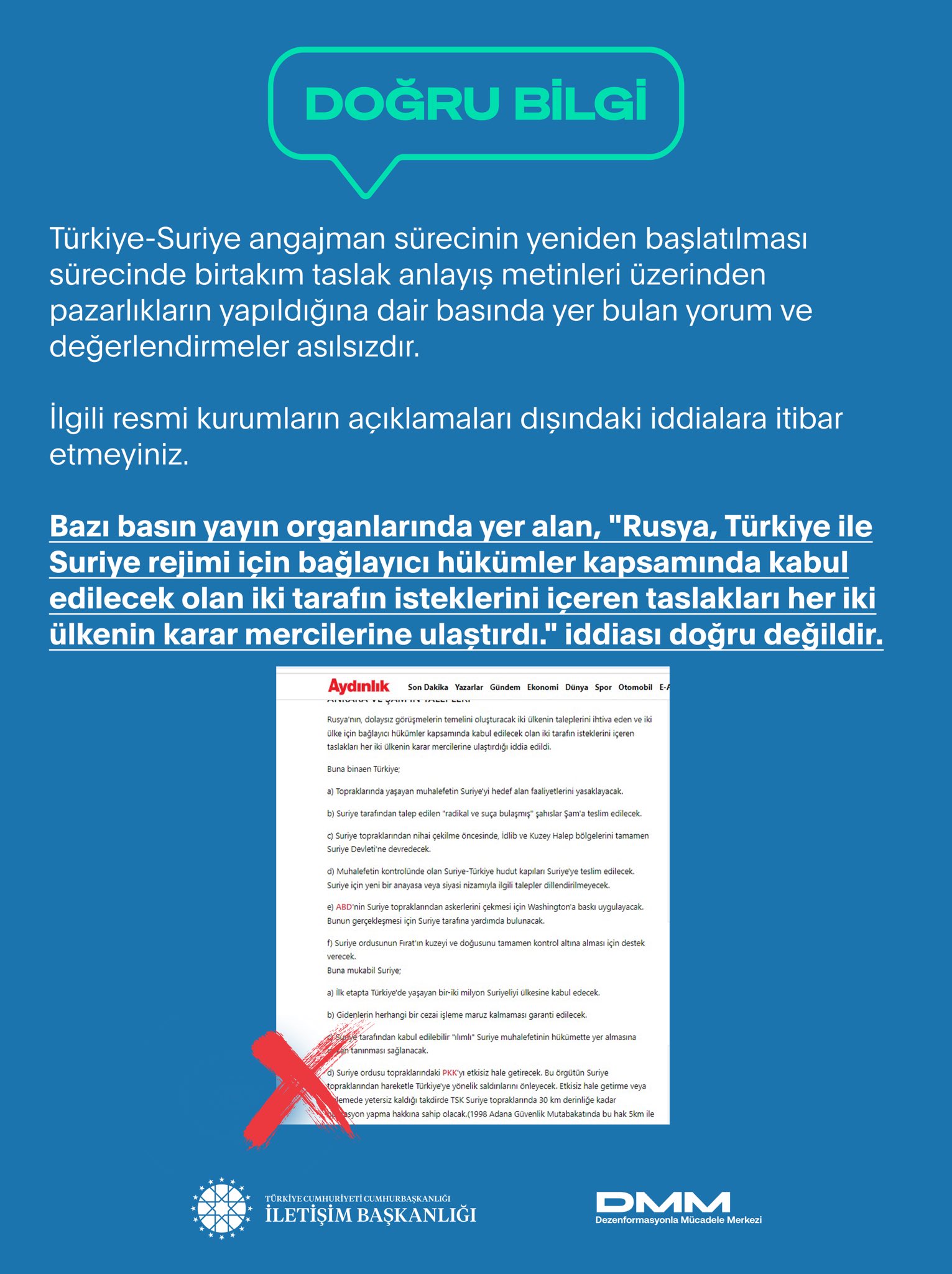 Türkiye-Suriye angajman süreciyle ilgili iddialara yalanlama!