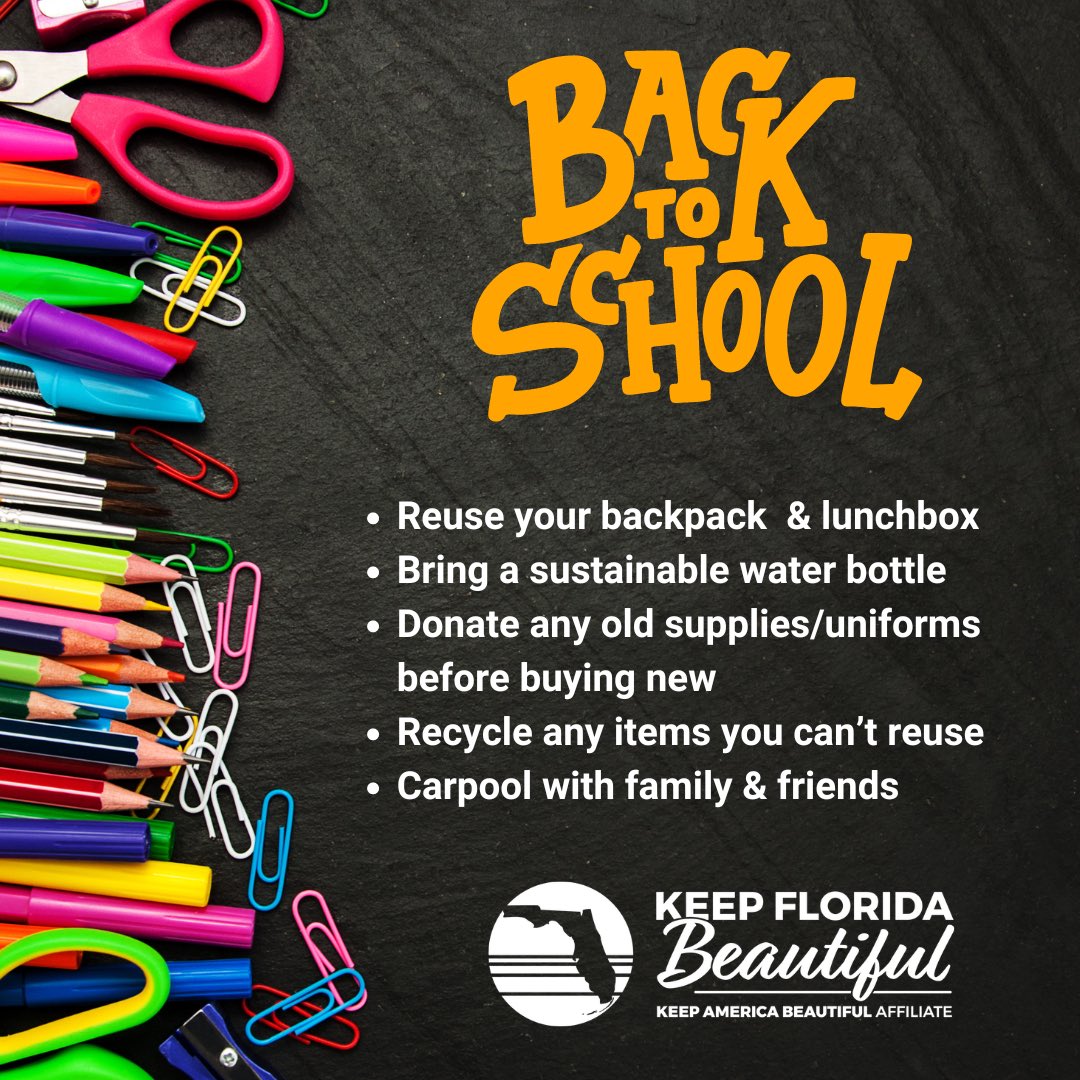We all know how hectic and expensive a new school year can be: try some of these sustainable hacks to reduce costs and waste. How are you being more sustainable this school year?
#keepflbeautiful #sustainability #florida #reuse #reducewaste #recycle #backtoschool #choosereusables