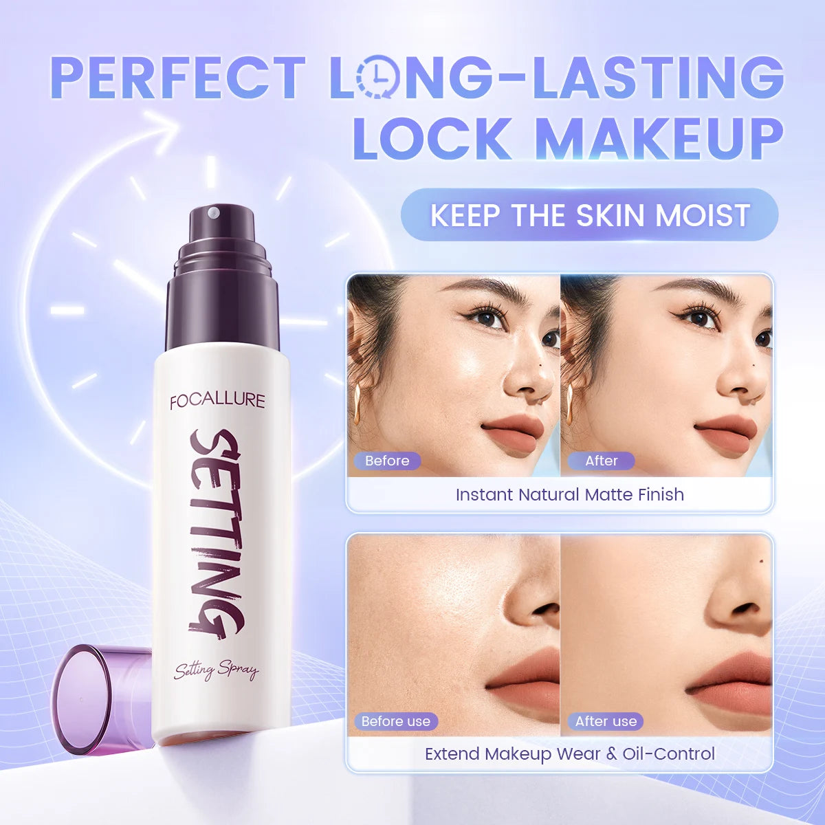 LumiPureShop's tweet photo. 💧 Hydrate &amp; Lock Makeup! 💧 FOCALLURE's Setting Spray delivers long-lasting hydration and controls shine. Quick-drying, flawless finish! 🌟 #FOCALLURE #MakeupLock https://t.co/Yx49P1BeRi
