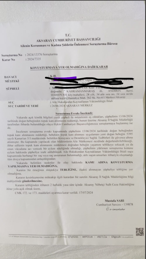 SAĞLIK BAKANLIĞININ GÖZÜNÜ "KAN" BÜRÜMÜŞ!

SAKARYA SAĞLIK İL MÜDÜRLÜĞÜ TOPUK KANI VERMEDİĞİ İÇİN AİLEYİ SAVCILIĞA ŞİKAYET ETTİ.

👏SAVCILIK AİLEYİ SUÇSUZ BULDU👏

Bu şekilde şikayete uğrayan ailelerde şikayet eden kurum müdürünü İFTİRA suçundan sikâyet etsinler.