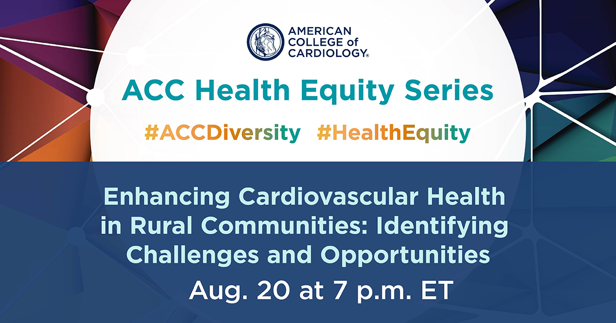 American College of Cardiology (@accintouch) on Twitter photo Registration is open for the next #HealthEquity webinar❗
Examine current #CVD risk factors in rural areas with Drs. <a href="/modeldoc/">Modele Ogunniyi, MD, MPH</a>, <a href="/kejoynt/">Karen Joynt Maddox</a>, and <a href="/rkwadhera/">Rishi Wadhera, MD MPP</a>. Don’t miss the chance to discuss healthcare system challenges ➕ policy impacts 👉 bit.ly/3SkVAEW #ACCDiversity Registration is open for the next #HealthEquity webinar❗
Examine current #CVD risk factors in rural areas with Drs. <a href="/modeldoc/">Modele Ogunniyi, MD, MPH</a>, <a href="/kejoynt/">Karen Joynt Maddox</a>, and <a href="/rkwadhera/">Rishi Wadhera, MD MPP</a>. Don’t miss the chance to discuss healthcare system challenges ➕ policy impacts 👉 bit.ly/3SkVAEW #ACCDiversity
