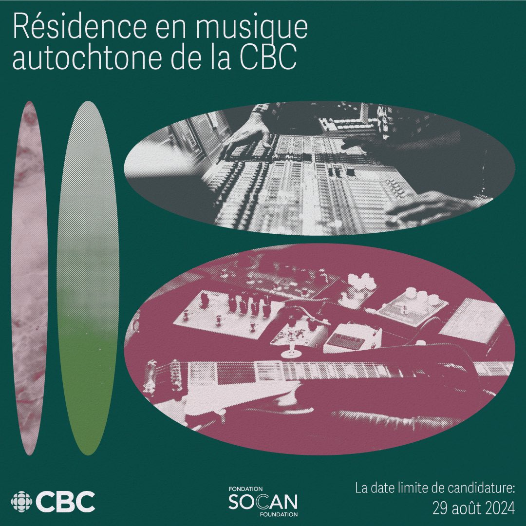 The <a href="/CBC/">CBC</a> and <a href="/SOCANmusic/">SOCAN</a> are launching the CBC Indigenous Music Residency, a songwriting program for Indigenous musicians that supports their growth and artistry. Eligible artists can submit songs for consideration until Aug. 29.

For more details, visit CBCMusic.ca