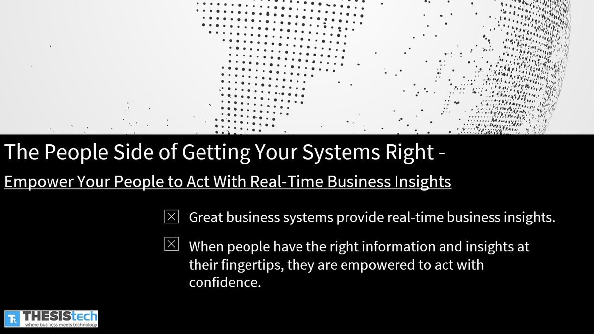 The People Side of Getting Your Systems Right
--Empower your people to act with real-time business insights
Empowered people tend love their jobs because they make great contributions toward the mission of their team.

#Business #Technology 

Full post:
thesistech.com/the-people-sid…