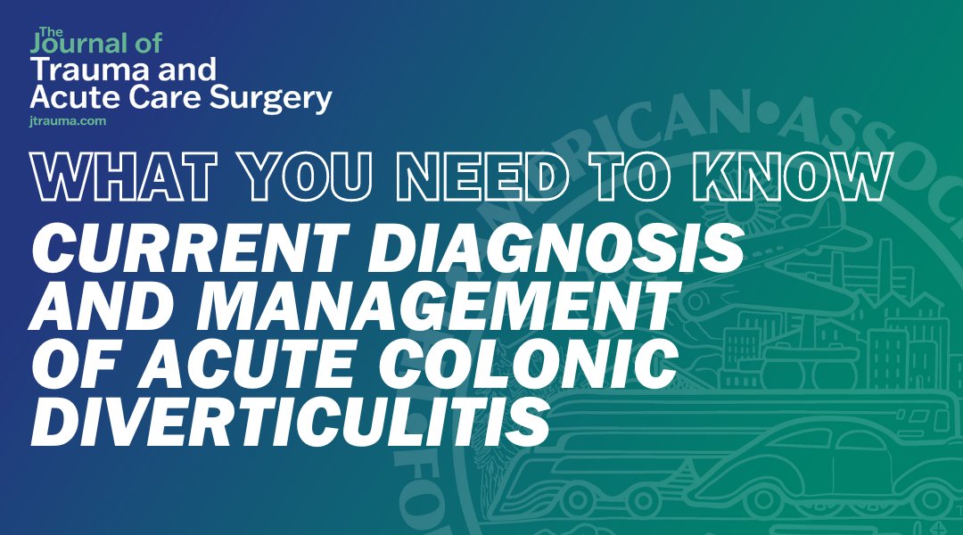 Journal of Trauma and Acute Care Surgery (@jtraumacutesurg) on Twitter photo This invited review article discusses what the acute care surgeon needs to know about diagnosis and management of acute colonic diverticulitis.
<a href="/LisaKodadek/">Lisa Kodadek, MD</a> <a href="/kadtraumamd/">Kimberly Davis</a> <a href="/YaleSurgery/">Yale Surgery</a>
journals.lww.com/jtrauma/fullte… This invited review article discusses what the acute care surgeon needs to know about diagnosis and management of acute colonic diverticulitis.
<a href="/LisaKodadek/">Lisa Kodadek, MD</a> <a href="/kadtraumamd/">Kimberly Davis</a> <a href="/YaleSurgery/">Yale Surgery</a>
journals.lww.com/jtrauma/fullte…
