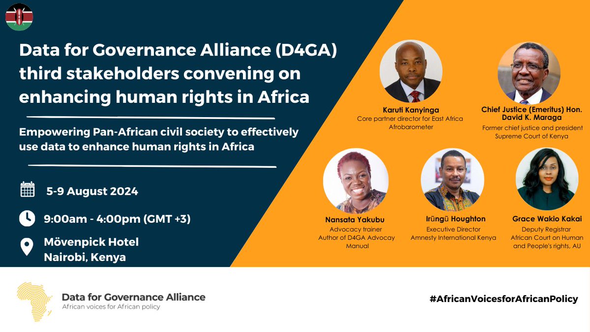 We are delighted to introduce our first group of speakers for the upcoming #D4GA stakeholder convening in Nairobi, Kenya, from 5-9 August 2024.

#AfricanVoicesforAfricanPolicy #D4GA #DataForChange #HumanRights