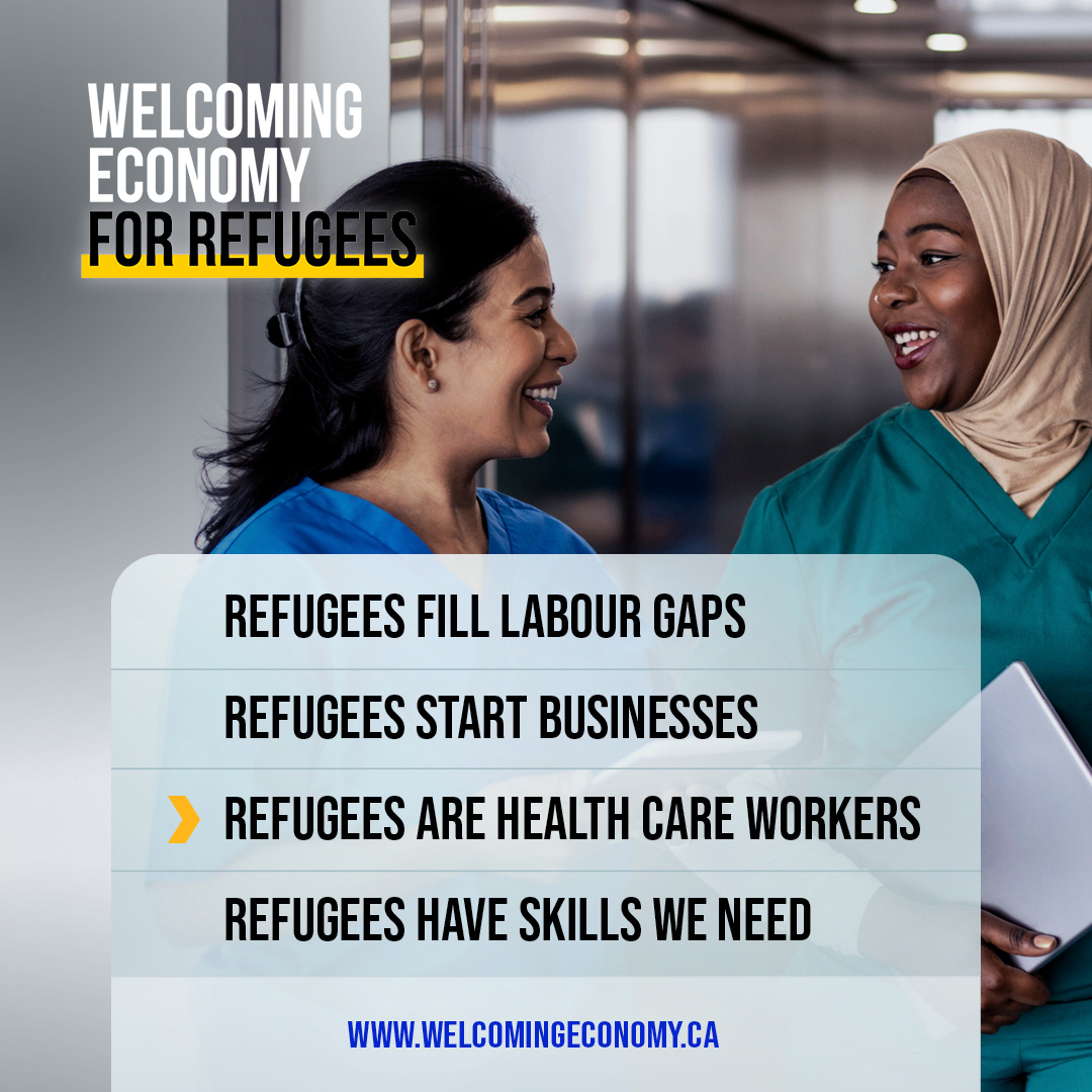 Internationally trained #refugees can fill essential roles in Canadian hospitals, clinics, &amp; long-term care facilities, particularly in underserved communities.

Visit #WelcomingEconomy to learn morel! hubs.li/Q02JlgT20 

#RefugeesWelcome #WithRefugees #WorkforceCollective