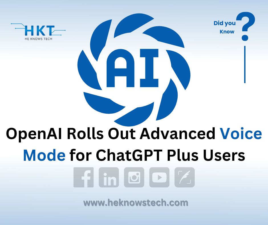heknowstech's tweet image. OpenAI Rolls Out Advanced Voice Mode for ChatGPT Plus Users
#ai #openai #advancedvoice #chatgpt #users #blogger #HKT #CountdownBegins 
heknowstech.com/openai-rolls-o…