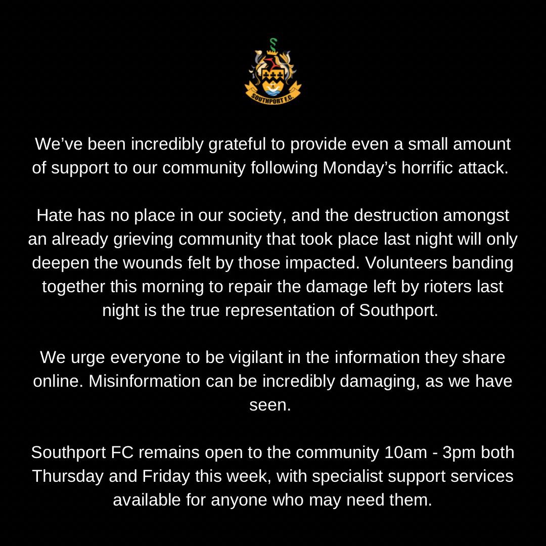 Southport FC statement following last night’s events: