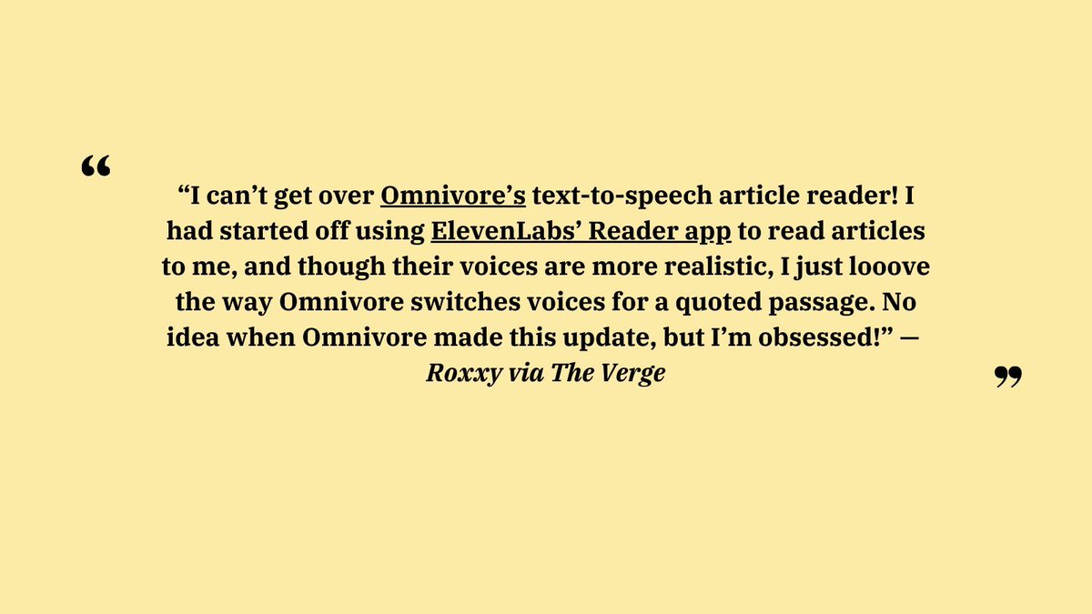 Happy you like it Roxxy. ♥️

Spotted on The Verge newsletter

buff.ly/4feda7f

#tts #opensource #omnivoreapp #productivity