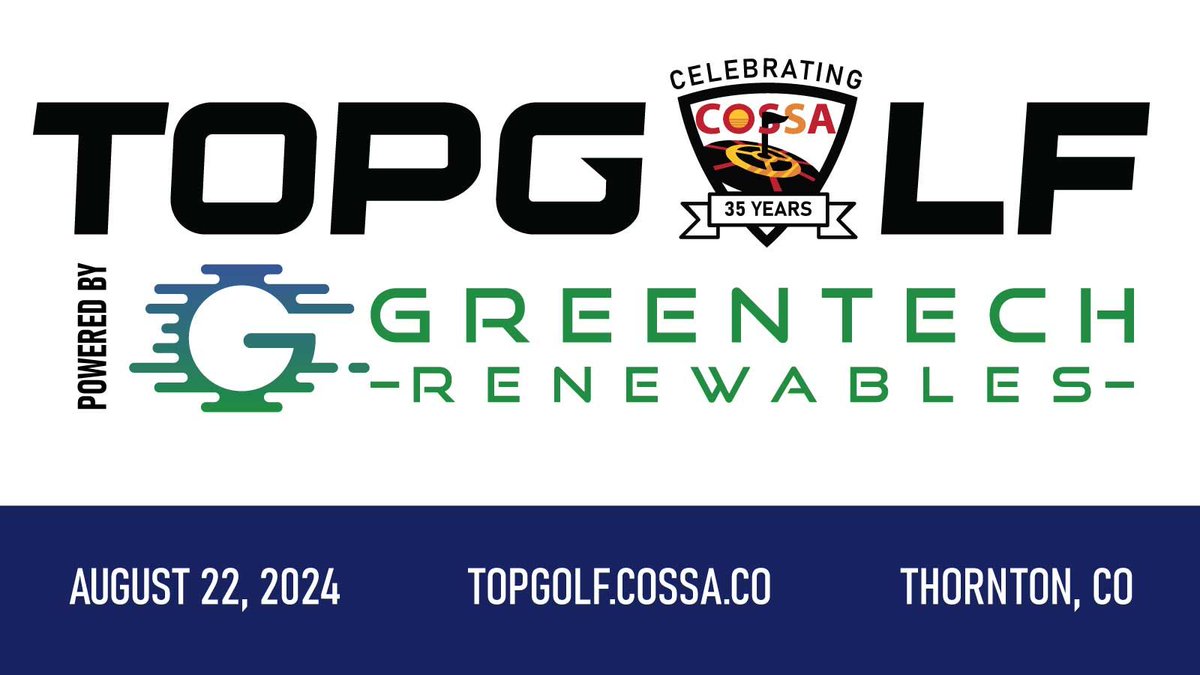 COSSA (@cosolarstorage) on Twitter photo We are thrilled to have <a href="/greentech_renew/">Greentech Renewables</a> return as the Title Sponsor of the Topgolf Networking Event! Their continued support for COSSA Events and solar and storage in Colorado is second to none. Meet the Greentech team Aug. 22nd in Thornton! topgolf.cossa.co We are thrilled to have <a href="/greentech_renew/">Greentech Renewables</a> return as the Title Sponsor of the Topgolf Networking Event! Their continued support for COSSA Events and solar and storage in Colorado is second to none. Meet the Greentech team Aug. 22nd in Thornton! topgolf.cossa.co