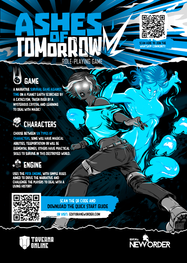 O material de divulgação em inglês de #AshesOfTomorrowRPG pra #GenCon2024 foi feito por nós e já ta no estande da <a href="/CapyCatGames/">CapyCat Games</a> e <a href="/EditoraNewOrder/">New Order Editora</a> la nos EUA!