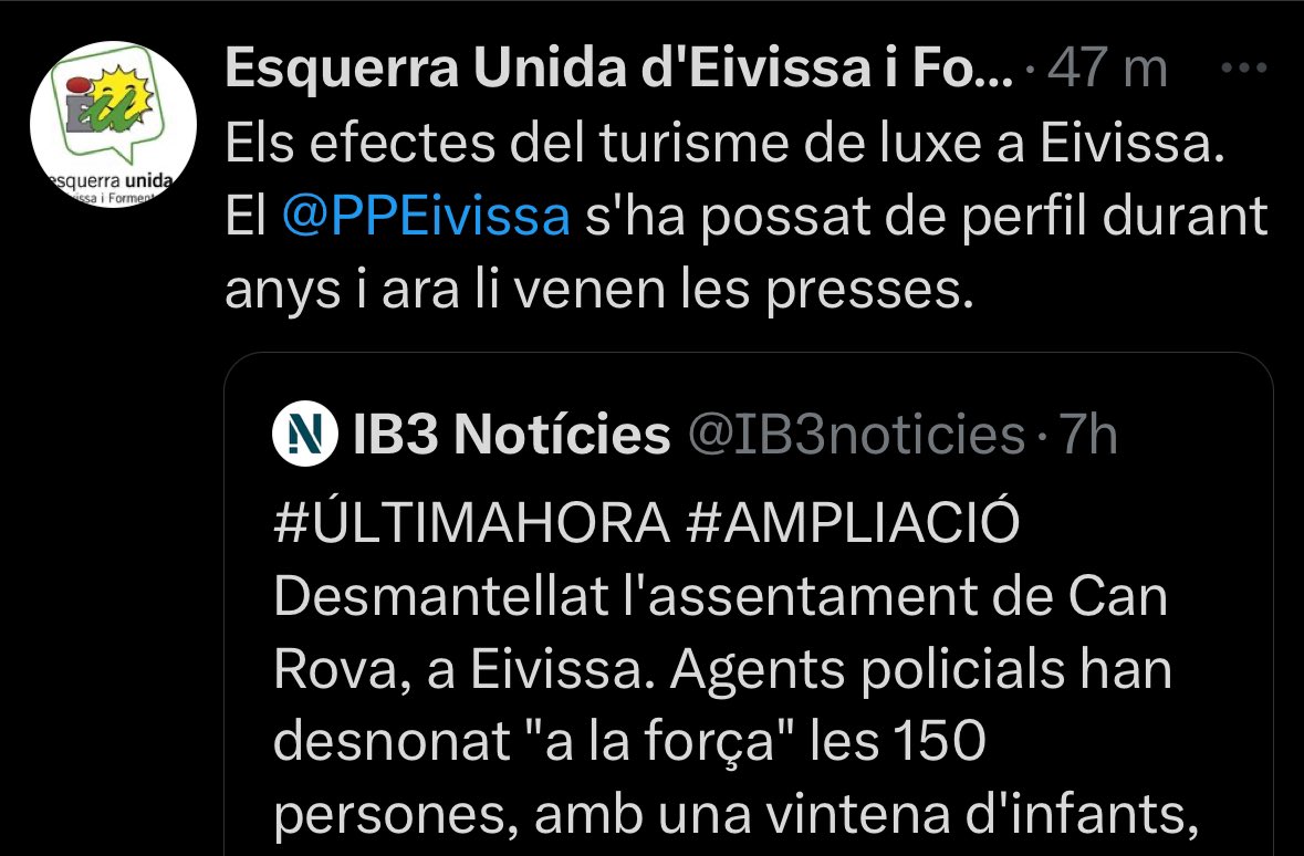 JVMariBoso's tweet photo. 🚨Es una vergüenza q quienes han gobernado 8 años Balears (con competencias en vivienda) y llevan 6 años en el estado disparando exponencialmente el precio de la vivienda, llevándonos a ser los + caros de toda España, salgan hoy como alimañas a aprovecharse del drama q han creado https://t.co/J5ObOvtlBf
