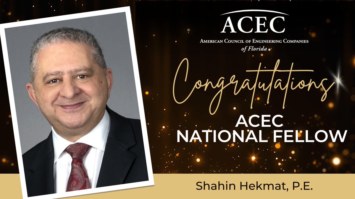 ACECFL's tweet image. Congratulations to Miami’s Shahin Hekmat, PE for being named an @ACEC_National Fellow. He has been sharing his engineering design and project management experience for 30+ years. He’s a frequent guest lecturer at @univmiami, and is an adjunct professor at @FIU.