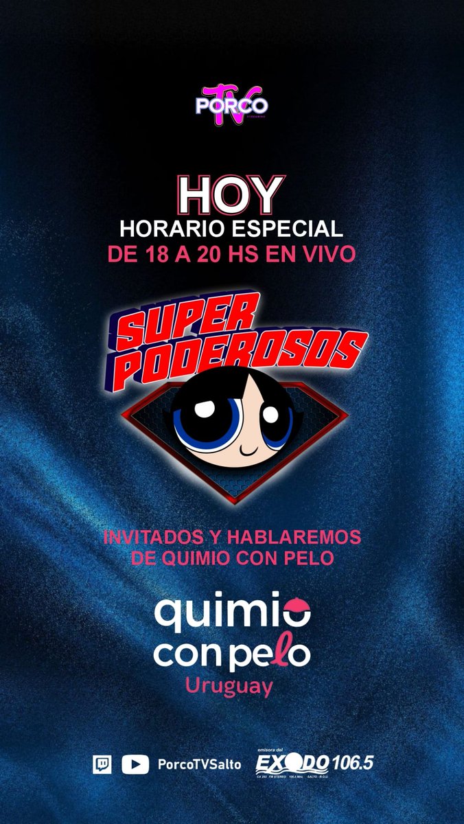 Hoy hablaremos de "Quimio con Pelo", un proyecto indispensable para la gente que debe someterse a ese duro tratamiento.

Vamos de 18 a 20 por nuestro canal de YouTube y de 19 a 21 por la 106.5 Del Éxodo FM.