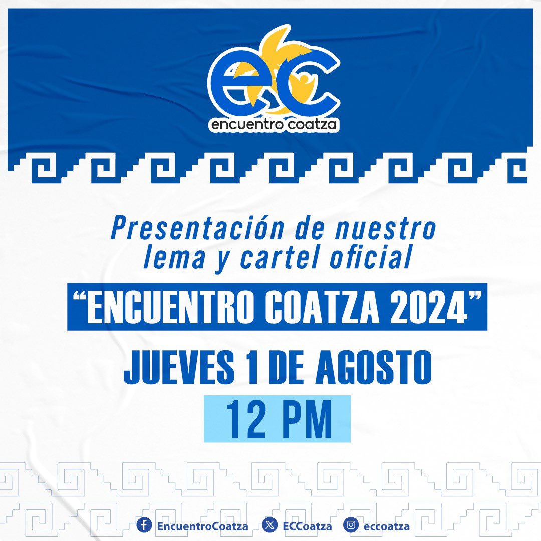 ECCoatza's tweet photo. 👀 Estén atentos mañana!! a la presentación de nuestro lema y cartel oficial de #EncuentroCoatza2024

❤️Ayúdanos a compartir para que más gente se entere. https://t.co/apLCyvL5Kp