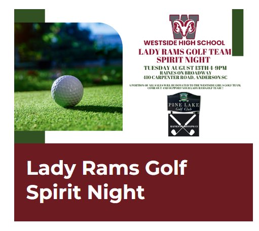 Come have a great meal and support the Lady Rams Golf Team on August 13th.