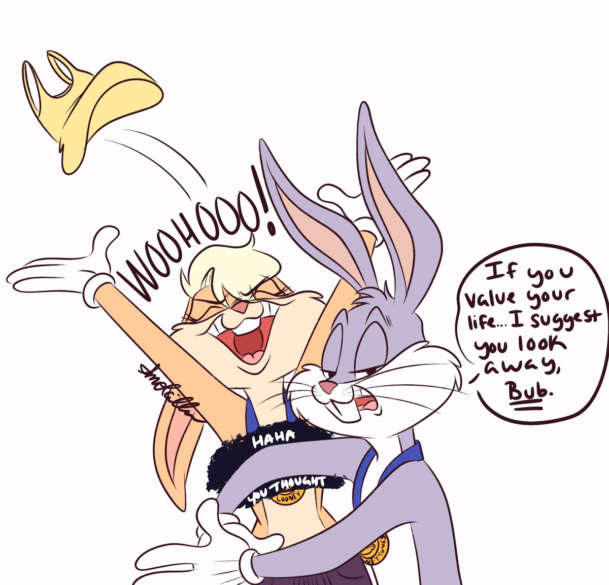 smolcilla's tweet photo. Saw the shirtless Lola mascot on the official LT IG account story and came up with this doodle 🤣 #LooneyTunes #LolaBunny #BugsBunny #fanart #doodle https://t.co/4yKyOgtQZg