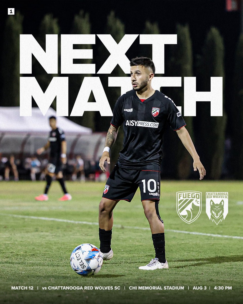 Fuego FC (@fuego_futbol) on Twitter photo It’s going down in the Volunteer State this Saturday!🔥
🆚 | <a href="/ChattRedWolves/">Chattanooga Red Wolves SC</a>
🏟️ | CHI Memorial Stadium
⏰ | 4:30 PM PT
📺 | ESPN+
📰 | Match Preview: fuegofc.com/news/2024/07/3…
Join us at <a href="/CAWBrewingCo/">CAWBrewingCo</a> at 4:00 PM for the Watch Party!🍻
#SomosFuego It’s going down in the Volunteer State this Saturday!🔥
🆚 | <a href="/ChattRedWolves/">Chattanooga Red Wolves SC</a>
🏟️ | CHI Memorial Stadium
⏰ | 4:30 PM PT
📺 | ESPN+
📰 | Match Preview: fuegofc.com/news/2024/07/3…
Join us at <a href="/CAWBrewingCo/">CAWBrewingCo</a> at 4:00 PM for the Watch Party!🍻
#SomosFuego