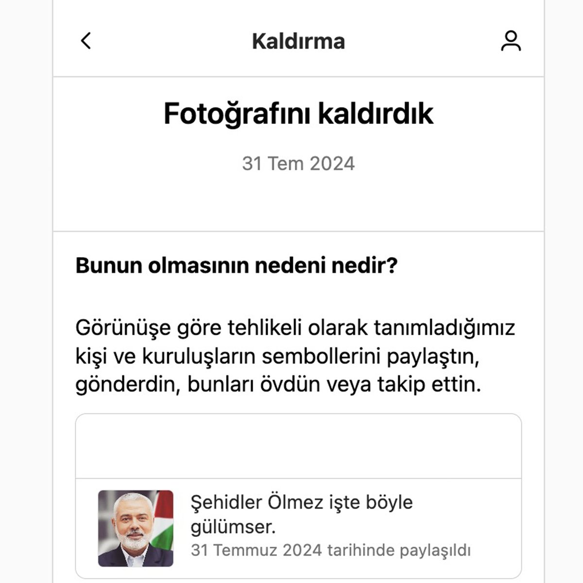 trthaber's tweet photo. Instagram ve Facebook platformlarının sahibi Meta, Haniye paylaşımlarına sistemli bir şekilde sansür uyguluyor. 

#MetaCensorship

https://t.co/0Aysfy5Ke4 https://t.co/0nrKNRfTO3