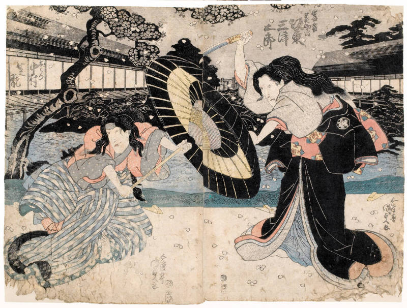 Bandō Mitsugorō IV as Iwafuji and Nakamura Shikan II as Ohatsu, by Utagawa Kunisada (Toyokuni Ⅲ), 1832