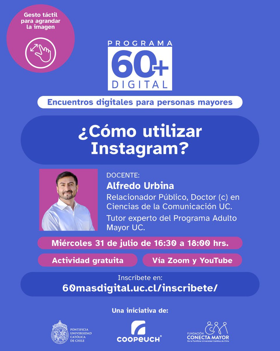 centrovejezUC's tweet photo. 📺EN VIVO | ¿Cómo usar Instagram?

Encuentros Digitales 2024 para personas mayores.

https://t.co/POZgsr9tJh https://t.co/gyl8kjG5dX