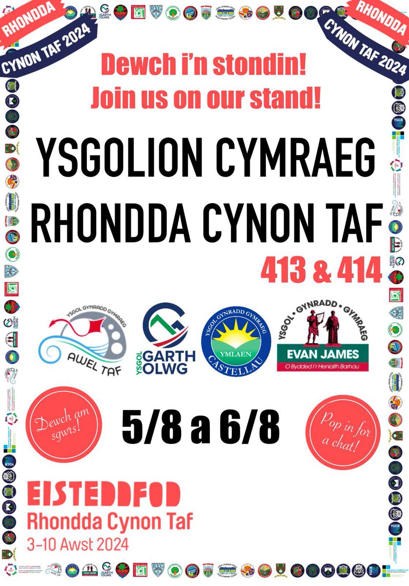Dewch draw am sgwrs a phaned ar Faes yr Eisteddfod! Come over for a chat and a cuppa at the Eisteddfod Maes! <a href="/RCTCouncil/">RCT Council</a> <a href="/CyngorRhCT/">Cyngor RhCT</a> <a href="/CSCJES/">Central South Consortium</a> @PsnYsgol @YsgolHeolycelyn <a href="/YsgolEvanJames/">Ysgol Evan James</a> <a href="/YGGCastellau/">Ysgol Castellau</a> Mae hi’n mynd i fod yn wythnos a hanner!
