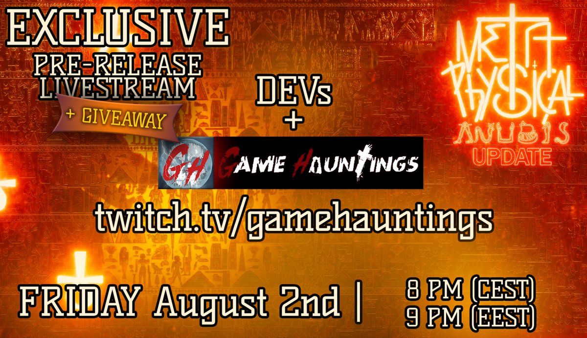MetaPhysicalPPP's tweet photo. We'll be playing the upcoming Anubis Update with @GameHauntings this Friday at 8 pm (CEST). 

https://t.co/8dCYoAMFRK

#twitch #indiegame
#indiedev #horrorgame https://t.co/4hOECGTkgP