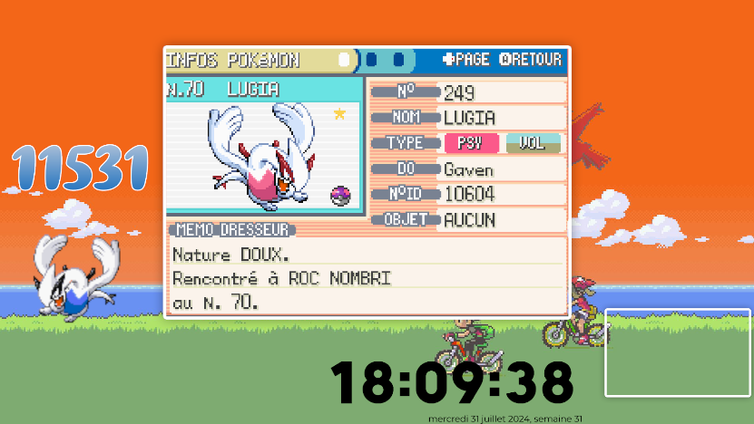 Une shasse qui trainait un peu, repris y'a 3 jours à 6000, le voilà le magnifique Lugia shiny en 11 531 resets très content de l'avoir trouver avec les copains en voc !