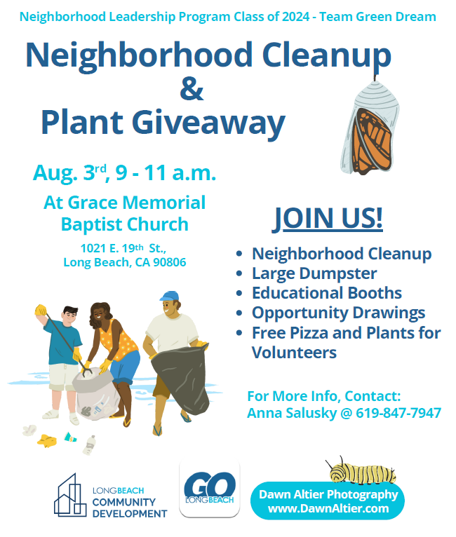 LongBeachBuilds's tweet photo. Join us for one of our two Neighborhood Leadership Program (NLP) community projects this Saturday, Aug. 3, 2024! ๐
Come help us #KeepLBClean or learn about safety with your children!๐งน๐ฆบ
๐To learn about the NLP, visit https://t.co/1ITic0TMOb https://t.co/7csh8SjwLV