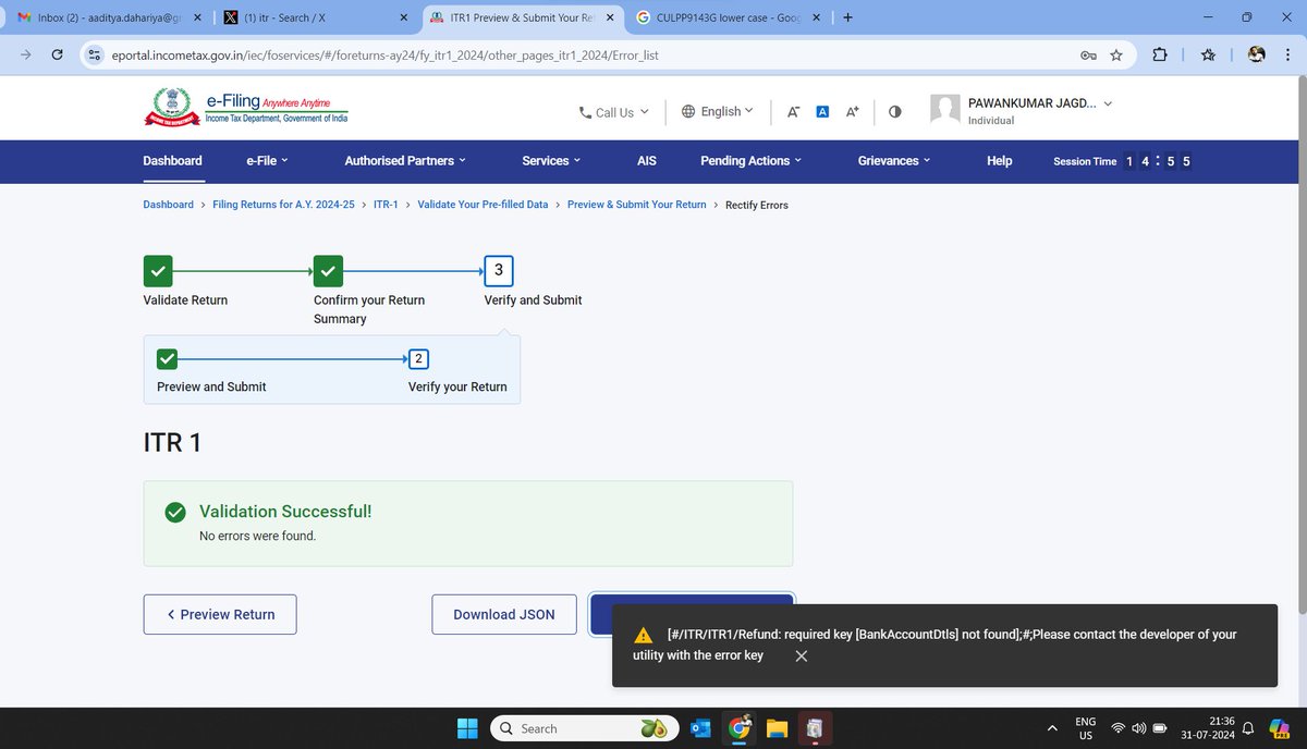 aadityadahariya's tweet photo. I am experiencing glitches on the website, making it impossible to file my tax return. #ITRextension #ITReFiling #TaxFiling #WebsiteIssues @IncomeTaxIndia @nsitharaman https://t.co/i7p2wtvLQZ