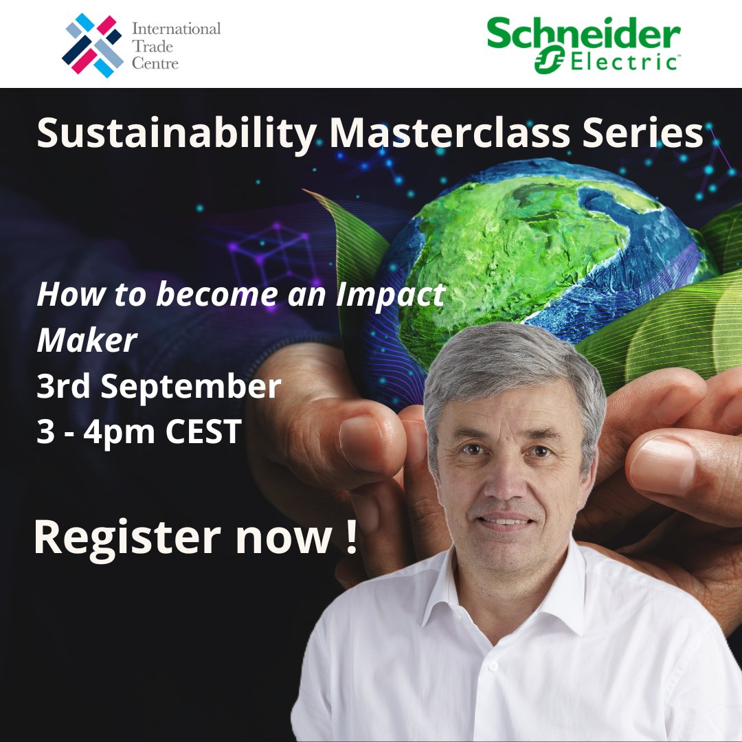 Thrilled to join the masterclass with <a href="/ITCnews/">International Trade Centre (ITC)</a>, a great partner of <a href="/SchneiderElec/">Schneider Electric</a>! 

Ready to be an #impactmaker? 💪🌱I'll share our vision &amp; tips for a more inclusive, sustainable future.

Let's make a positive impact! #ImpactCompany 

Register 👇intracen.zoom.us/webinar/regist…