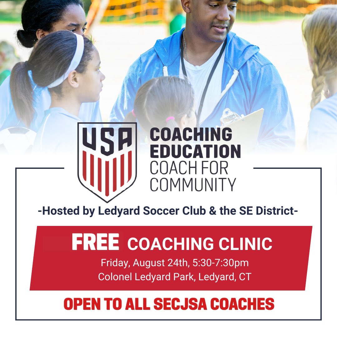 SE_CJSA's tweet photo. 🆓 | @CJSA &amp; @ussoccer_coach are hosting a 𝐅𝐑𝐄𝐄 Coaching Clinic in August to help prepare our coaches for the upcoming fall season. 

𝙍𝙀𝙂𝙄𝙎𝙏𝙀𝙍 𝙃𝙀𝙍𝙀: https://t.co/cT1ae2t6ef

#SoccerForAll https://t.co/otfvclUDYX