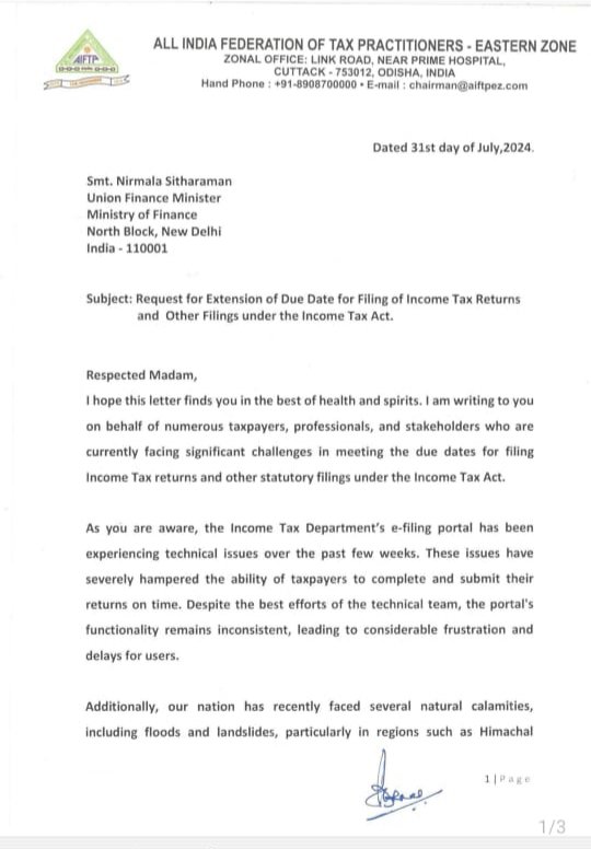 AiftpEz's tweet photo. #ExtendITRFilingDueDates
Due to frequent non functioning of IT portal &plight of taxpayers and professionals it is requested to extend ITR filing due date @FinMinIndia @nsitharaman @IncomeTaxIndia @PMOIndia @CMO_Odisha @MamataOfficial @JharkhandCMO @officecmbihar @CMOfficeAssam https://t.co/b0RzkqQpzh