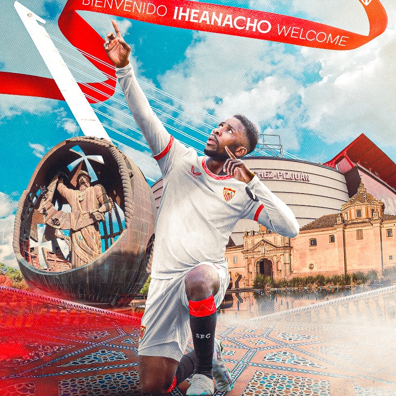 SevillaFC's tweet photo. 🆕 Kelechi Iheanacho, incorporación para la delantera sevillista. 🇳🇬

¡Bienvenido! 🙌

#WeareSevilla