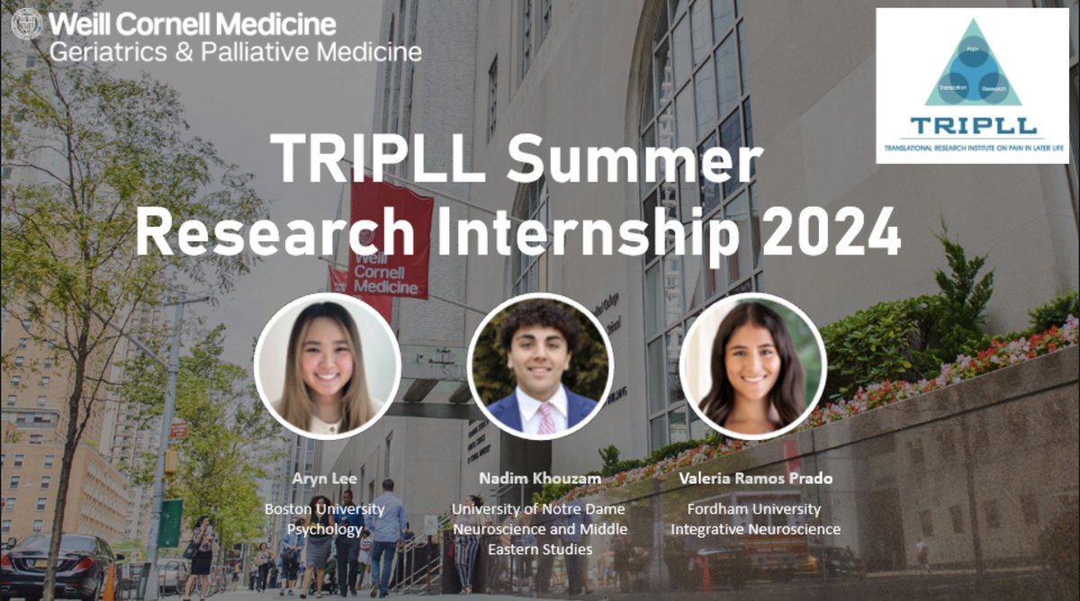 WCM Geriatrics & Palliative Medicine (@wcmgeripal) on Twitter photo Our <a href="/TRIPLL_Team/">TRIPLL Team</a> Summer Research Interns are making a big impact on our aging-related research programs. Thank you, Dr. Cary Reid, Patty Kim, and Kristin Hon, for your guidance!
Learn more about the program here: tripll.org/research/sri/ #MedEd Our <a href="/TRIPLL_Team/">TRIPLL Team</a> Summer Research Interns are making a big impact on our aging-related research programs. Thank you, Dr. Cary Reid, Patty Kim, and Kristin Hon, for your guidance!
Learn more about the program here: tripll.org/research/sri/ #MedEd