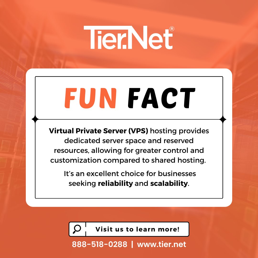 TierNetLLC's tweet image. Your business deserves its own special spot on the web, and a VPS is the perfect ticket. 🎟️ Enjoy the freedom to customize and grow without limits! 📈 

#tiernet #dedicatedservers #vps #colocation