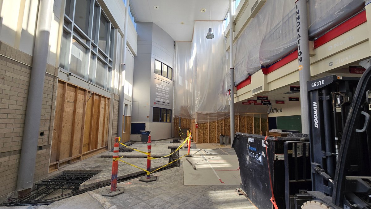 We're excited to unveil a sneak peek of the ongoing transformation at the entrance of Westview High School! Thanks to the 2022 Bond, this project is set to bolster safety and accessibility by relocating the main office and enhancing front-line security measures.