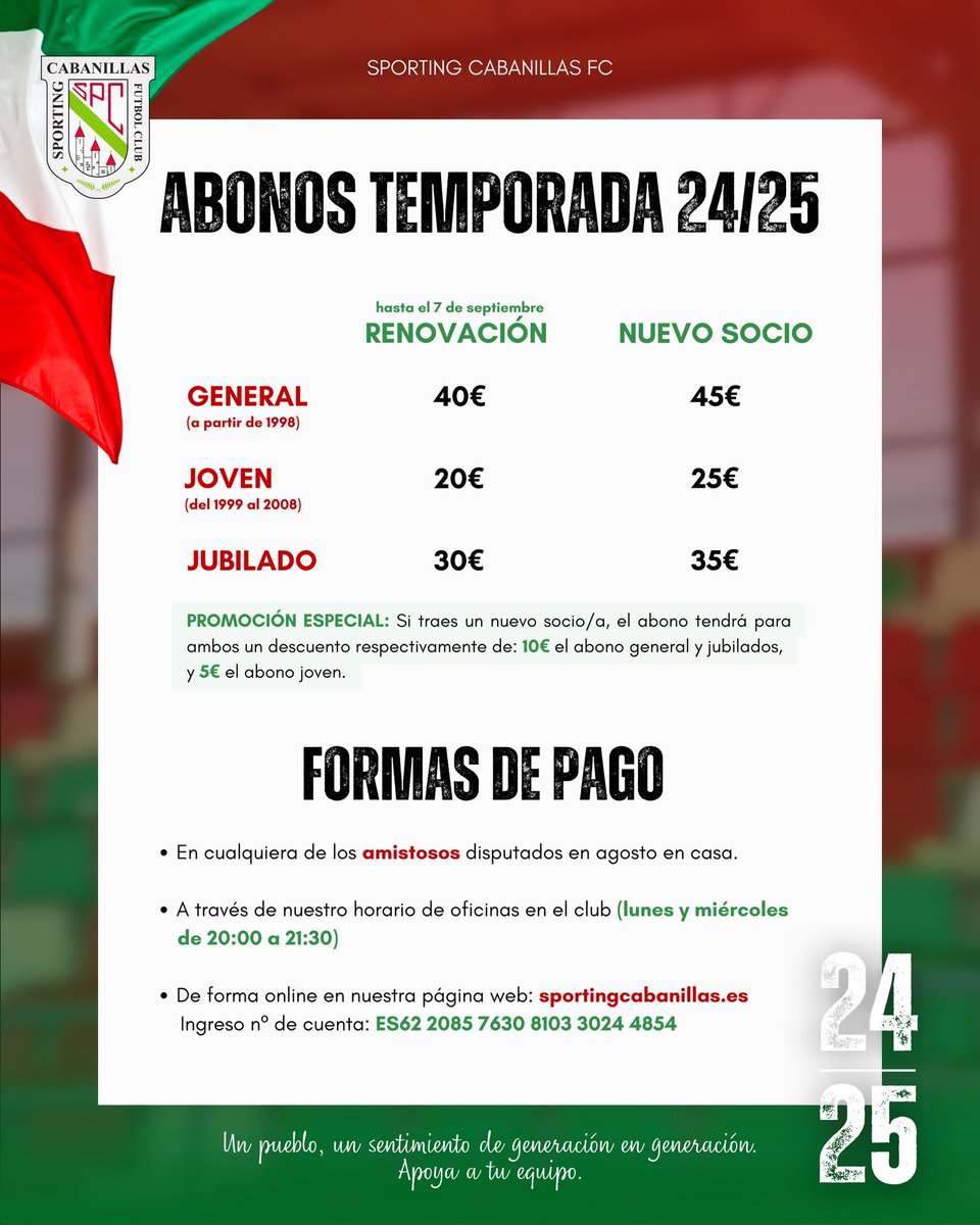 Sp_Cabanillas's tweet photo. ¡CAMPAÑA DE SOCIOS 24/25! 

Únete a nuestra familia y forma parte de esta pasión que nos une.

¡Hazte socio y lleva el orgullo de nuestro equipo en tu corazón! 

“Un pueblo, un sentimiento de generación en generación. Apoya a tu equipo.” https://t.co/tV6NndUEWl