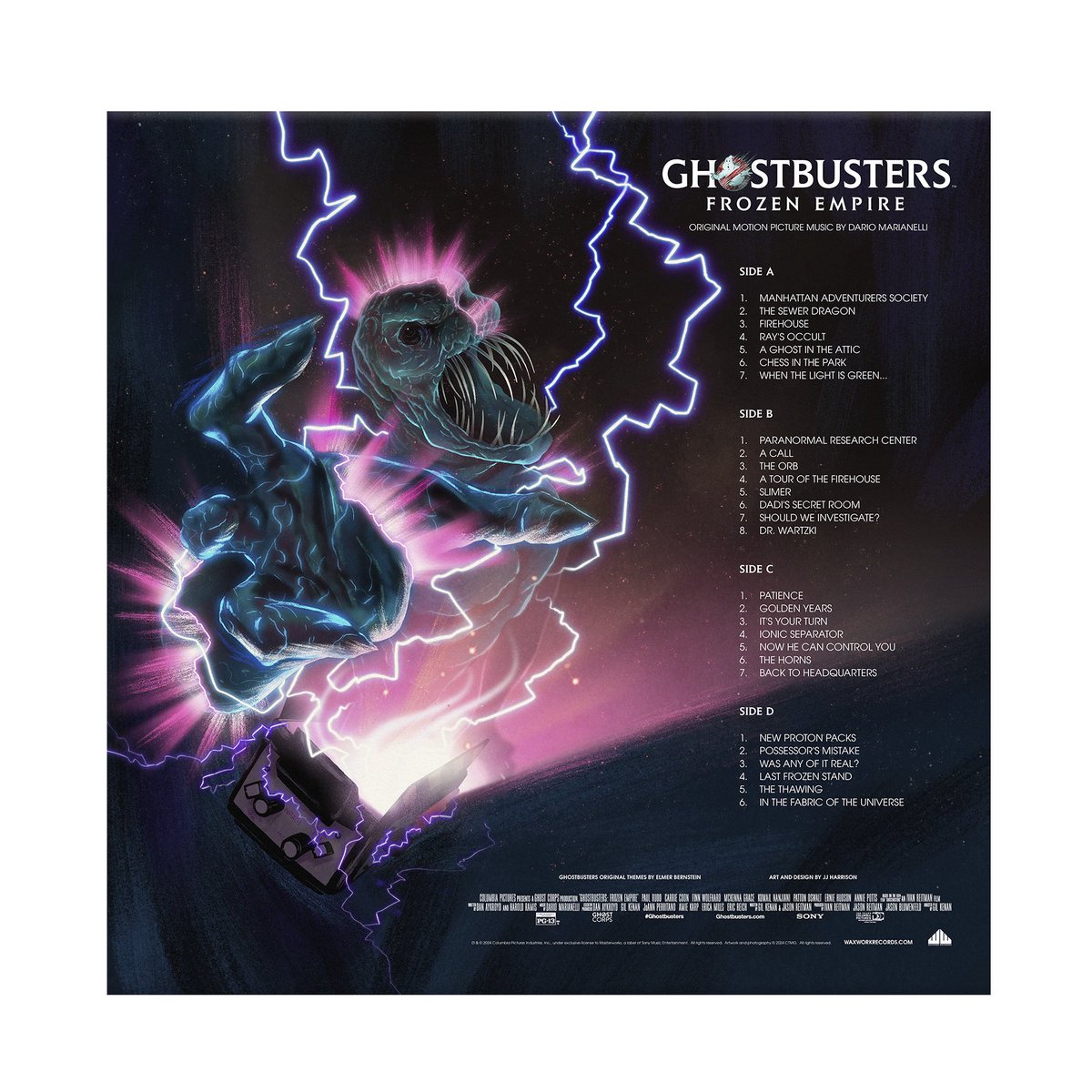 GHOSTBUSTERS: FROZEN EMPIRE Original Score 2xLP is available to pre-order now! Loaded with features, your choice of Waxwork exclusive “Slimer” green vinyl or “Frozen Empire” splatter, art by JJ Harrison, director liner notes, oversized booklet, and more! bit.ly/4c5Svje