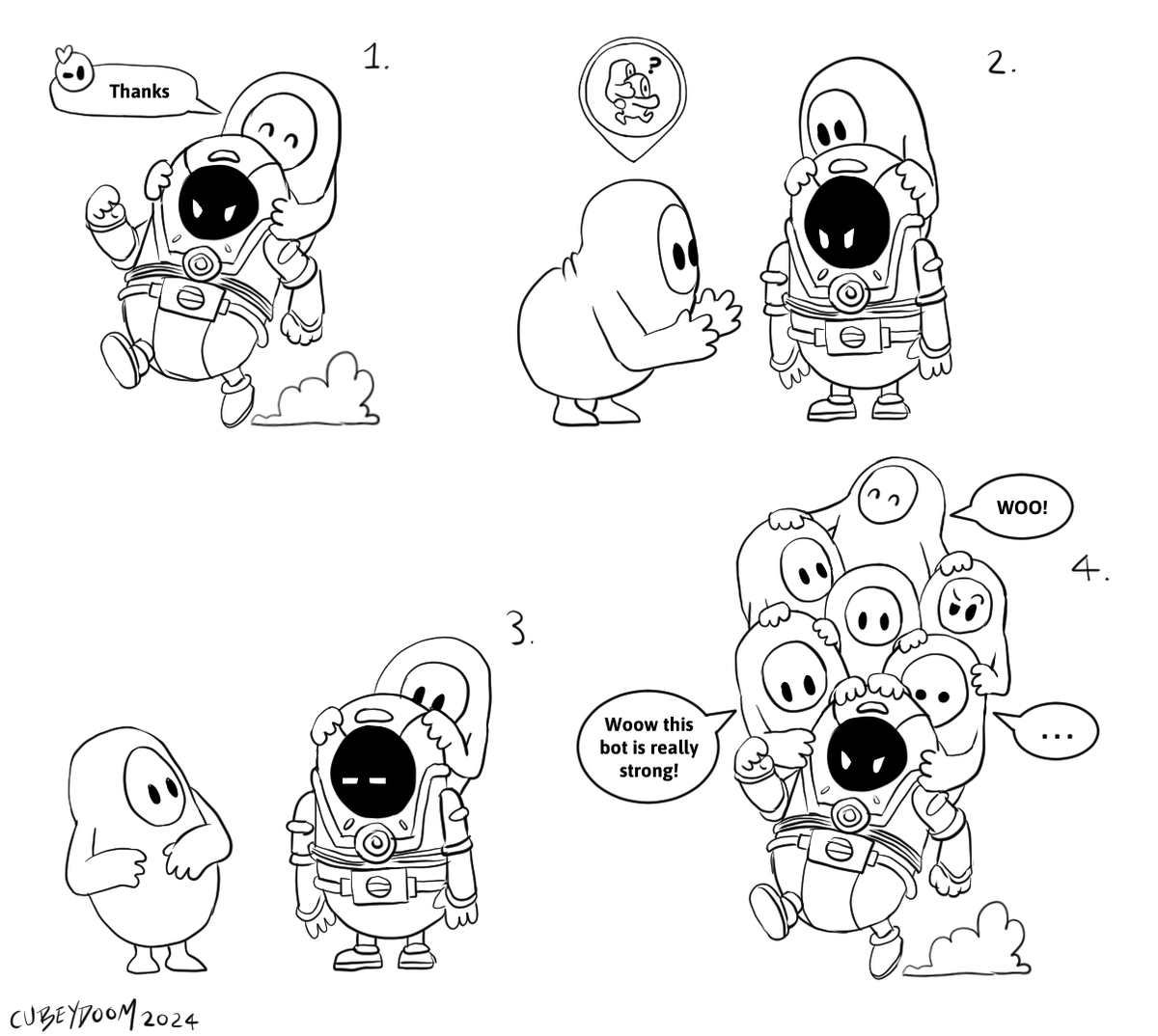 Cubeydoom's tweet photo. Finally I drew Fall Guys art today for long time! Feature @Meanbot_FG0001 who helped rookies to finish line more than 50 times! #FallGuys #Beanbot #FallGuysArt https://t.co/7tFBWaJG51