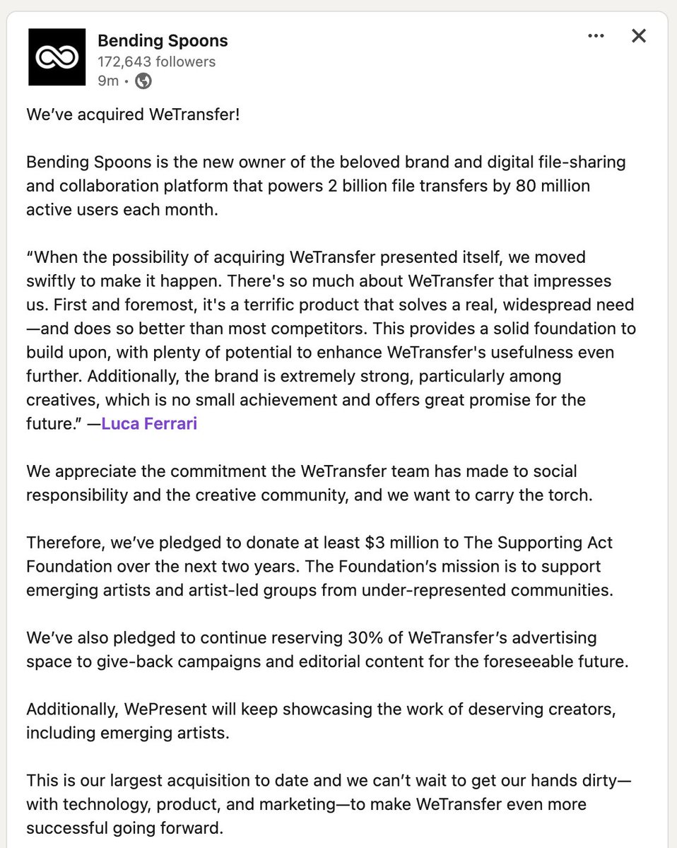 We've officially acquired WeTransfer! 😍