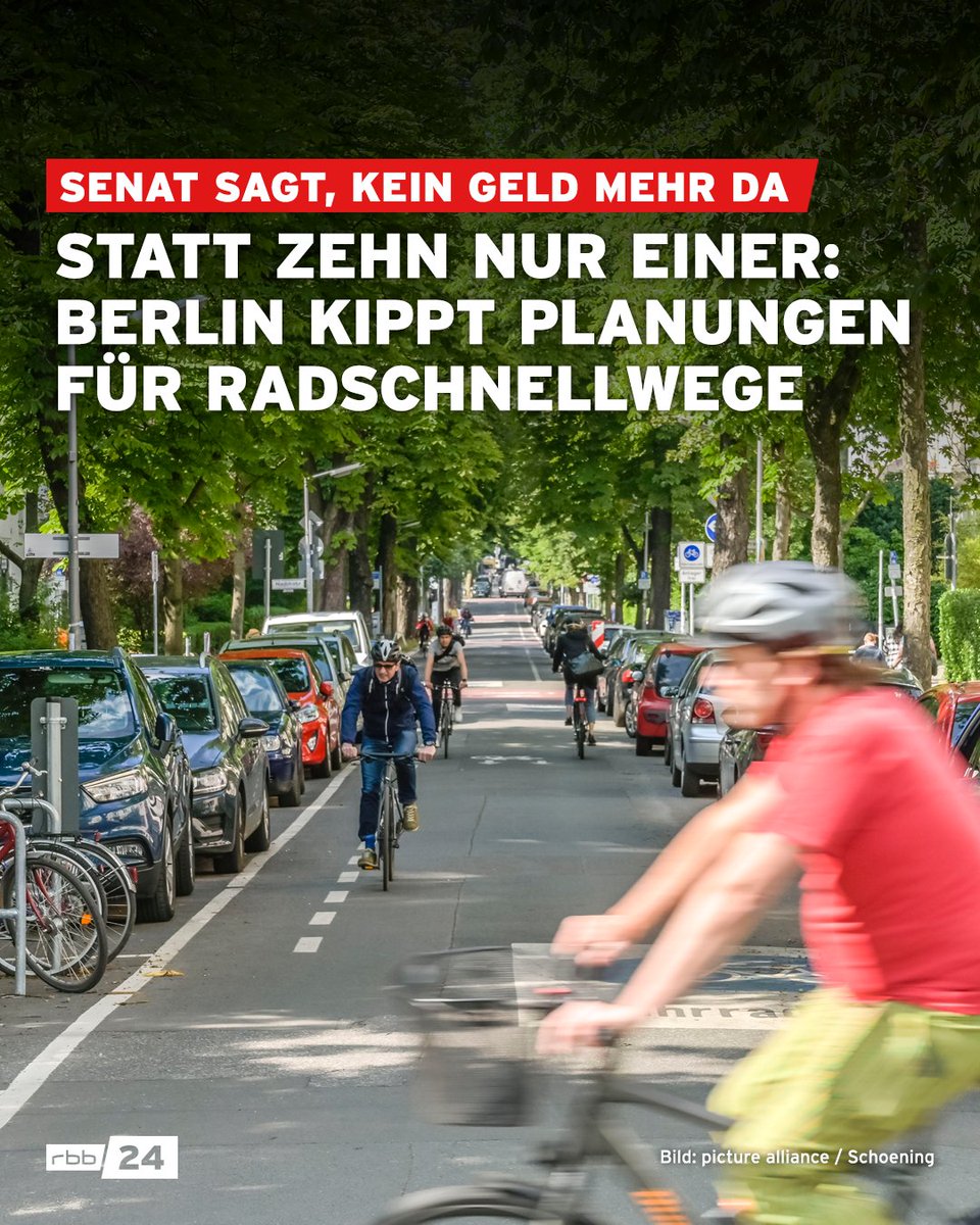rbb24's tweet photo. Von den geplanten 100 Kilometern Radschnellweg werden nur 13,8 Kilometer sicher gebaut. Der Großteil der Planungen für Radschnellwege wird wegen der angespannten Haushaltslage erstmal auf Eis gelegt. Nur die Route Königsweg-Wannsee-Potsdam ist sicher. https://t.co/DwldJi1ifB https://t.co/pffNYAfght