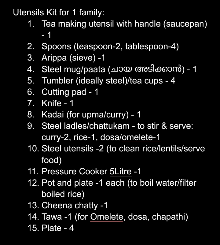 appooz's tweet photo. This is very important. As rescue &amp; relief continues, rehabilitation by setting a new residence requires utensils to cook. @CMOKerala, @iprdkerala, @SOSKerala how about devising a Starter Kit of Utensils after determining the number of affected families? Example in the images. https://t.co/KC1BWjaqlY