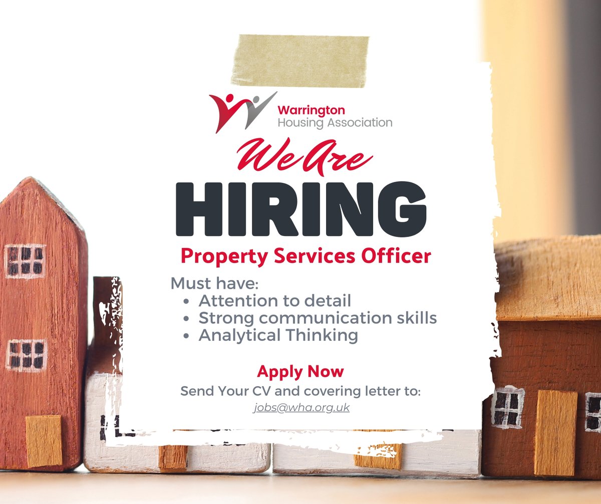 JOB VACANCY 🏡 Property Services Officer
This is a fabulous opportunity for someone to join our focused, data-driven asset team, which always puts customers at the heart of everything we do.

To find out more click here
wha.org.uk/vacancy/proper…

Benefits are...👇
1/2
#Warrington