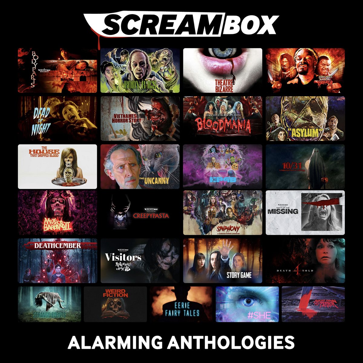 Check out the Alarming Anthologies shelf on the SCREAMBOX home page for all the ominous omnibuses you can handle.