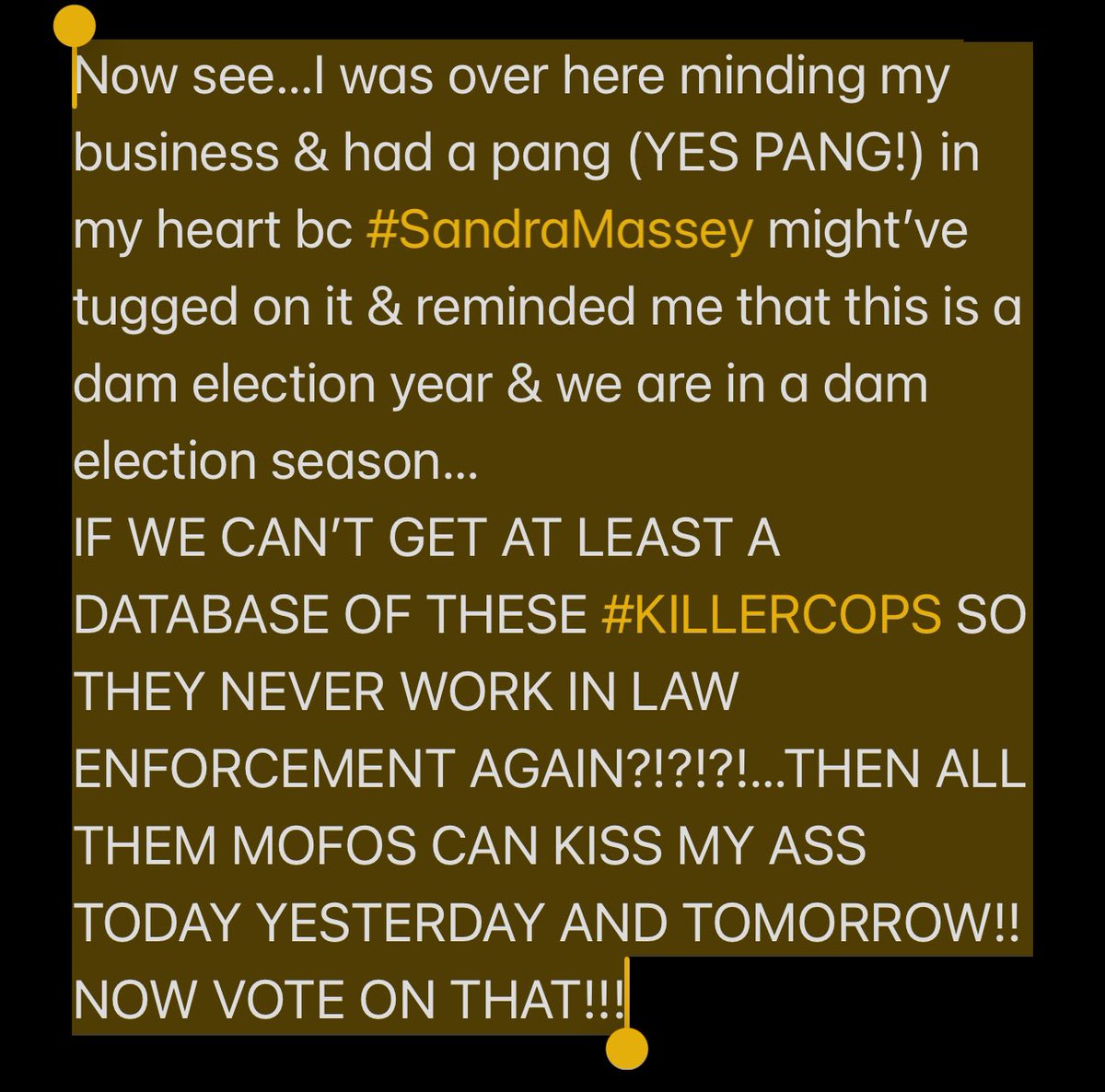 lifeandmorelife's tweet image. #SandraMassey #killercops