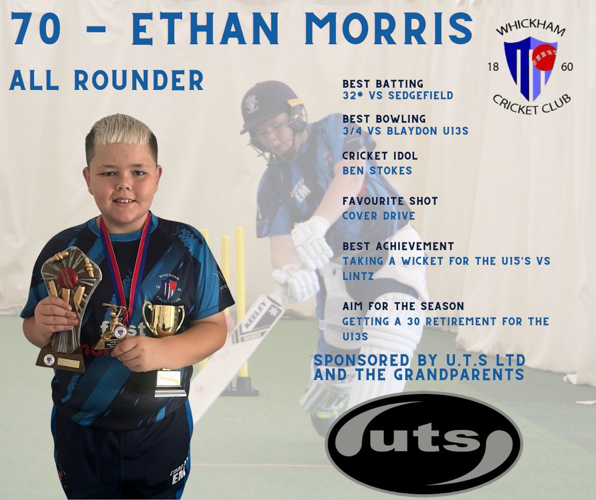 Whickham CC (@whickhamcc) on Twitter photo If you haven't already heard, our U11 Wolves, U13s and U15s have all won their respective leagues in the last week. One of the players who has represented all 3 teams this season is Ethan!
Great job young man and a big thanks to <a href="/UTS_Engineering/">UTS Engineering</a> for sponsoring him this season! If you haven't already heard, our U11 Wolves, U13s and U15s have all won their respective leagues in the last week. One of the players who has represented all 3 teams this season is Ethan!
Great job young man and a big thanks to <a href="/UTS_Engineering/">UTS Engineering</a> for sponsoring him this season!